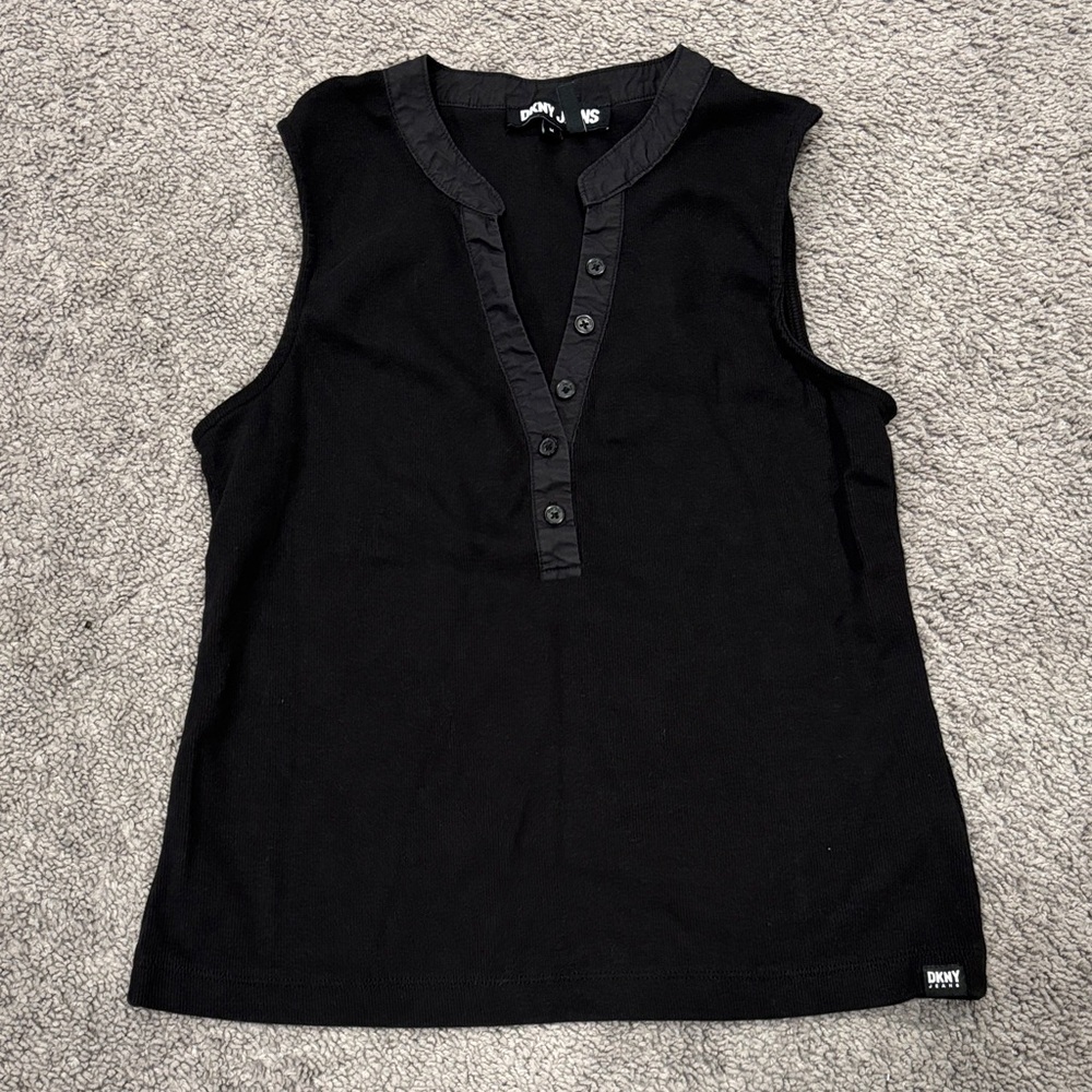 DKNY Black Buttoned Tank Top